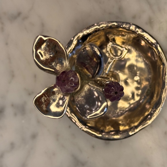 Michael Aram Fantasy Bloom Amethyst & nickel Salt Dish with Shovel Spoon. NIB. - Picture 13 of 13